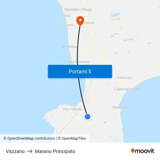 Vazzano to Marano Principato map