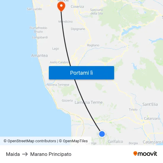 Maida to Marano Principato map