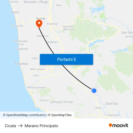 Cicala to Marano Principato map