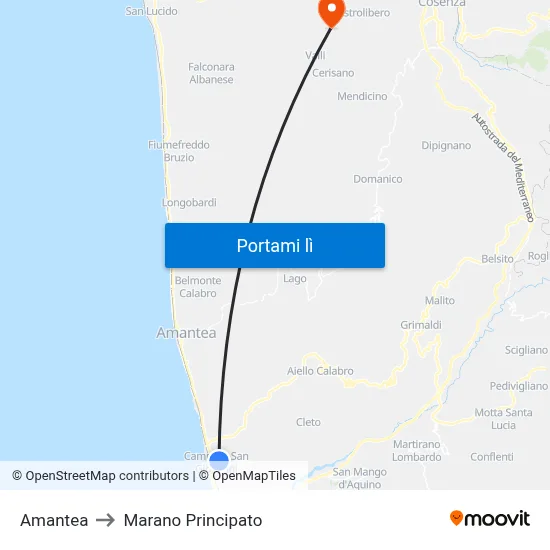 Amantea to Marano Principato map