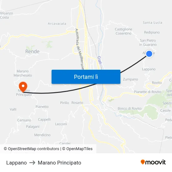 Lappano to Marano Principato map
