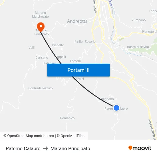 Paterno Calabro to Marano Principato map