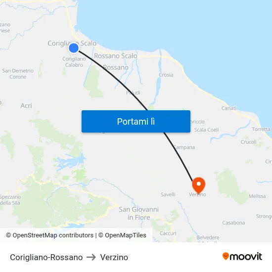 Corigliano-Rossano to Verzino map