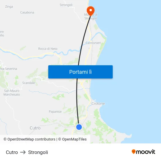 Cutro to Strongoli map