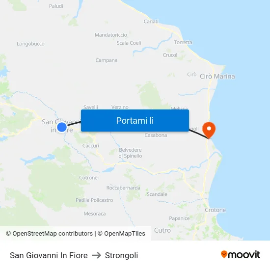 San Giovanni In Fiore to Strongoli map