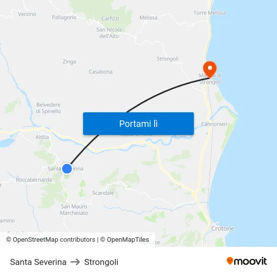 Santa Severina to Strongoli map