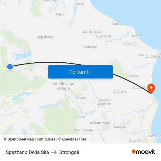 Spezzano Della Sila to Strongoli map