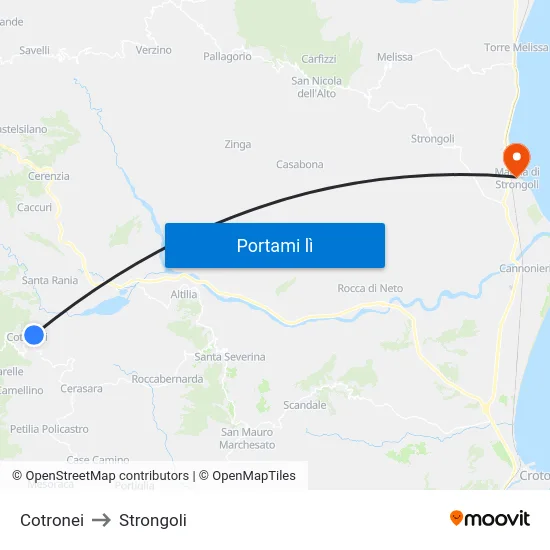 Cotronei to Strongoli map