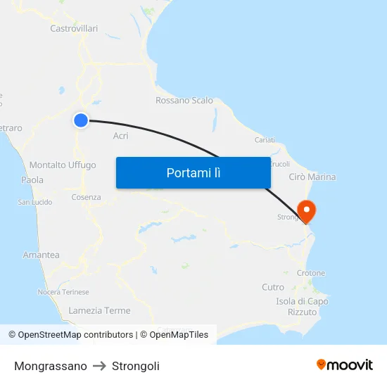 Mongrassano to Strongoli map
