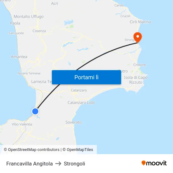Francavilla Angitola to Strongoli map