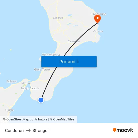 Condofuri to Strongoli map