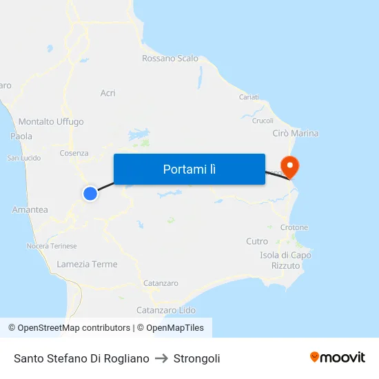 Santo Stefano Di Rogliano to Strongoli map