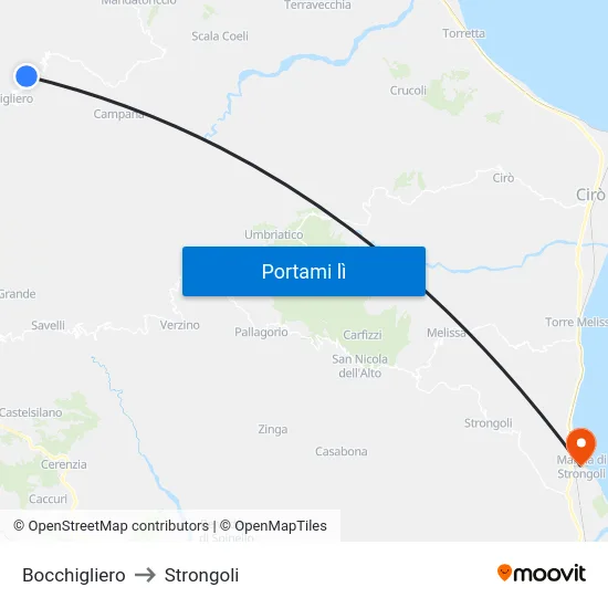 Bocchigliero to Strongoli map
