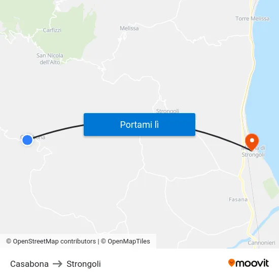 Casabona to Strongoli map