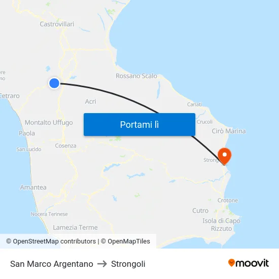 San Marco Argentano to Strongoli map