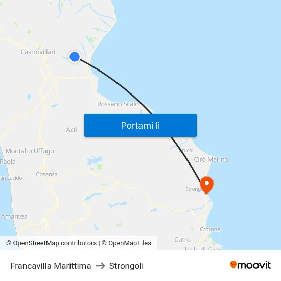 Francavilla Marittima to Strongoli map