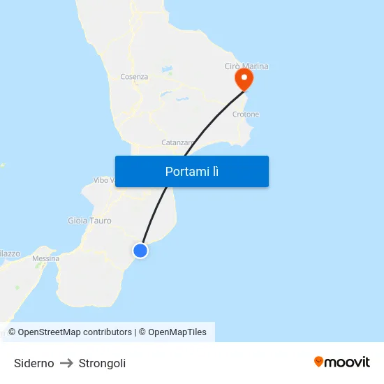 Siderno to Strongoli map
