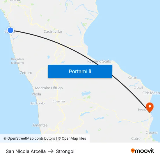 San Nicola Arcella to Strongoli map