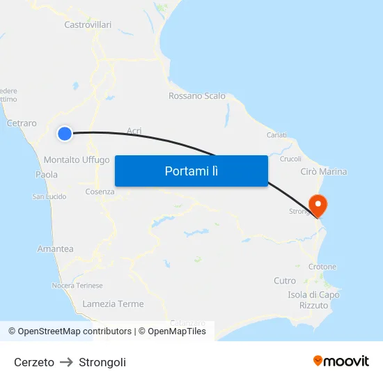 Cerzeto to Strongoli map