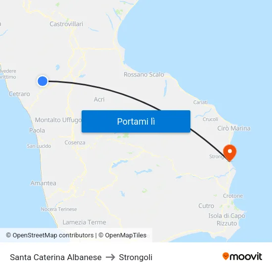 Santa Caterina Albanese to Strongoli map