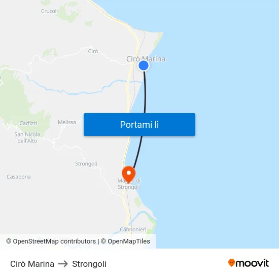 Cirò Marina to Strongoli map