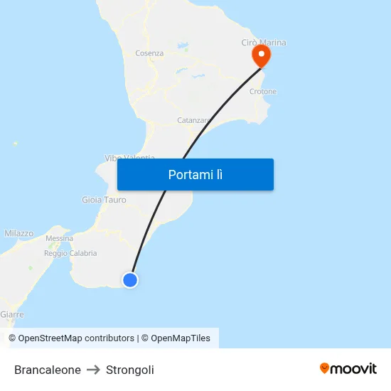 Brancaleone to Strongoli map