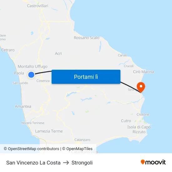 San Vincenzo La Costa to Strongoli map