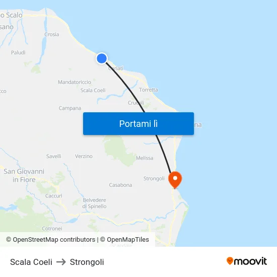 Scala Coeli to Strongoli map