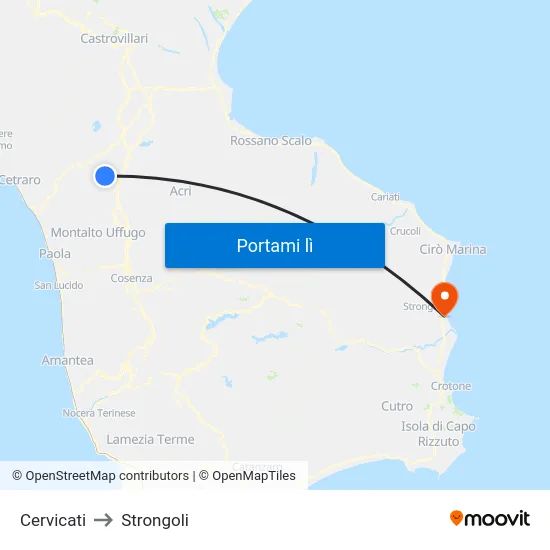 Cervicati to Strongoli map