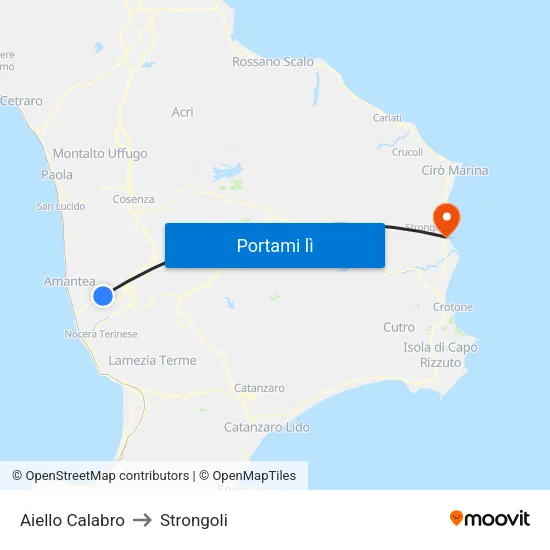 Aiello Calabro to Strongoli map