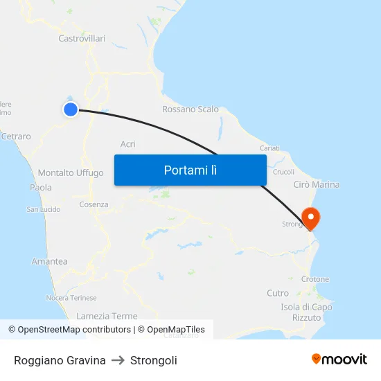 Roggiano Gravina to Strongoli map