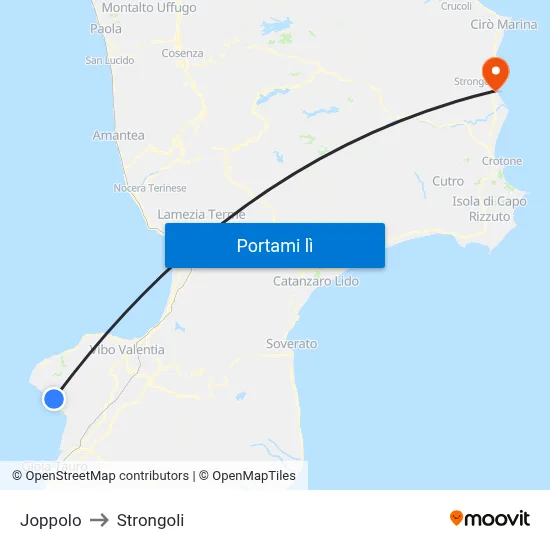 Joppolo to Strongoli map
