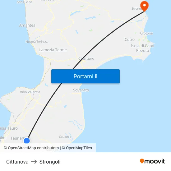 Cittanova to Strongoli map
