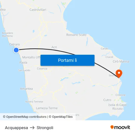 Acquappesa to Strongoli map