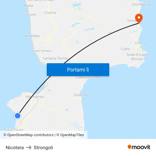 Nicotera to Strongoli map