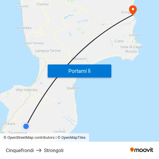 Cinquefrondi to Strongoli map