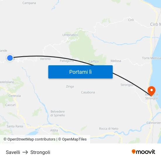 Savelli to Strongoli map
