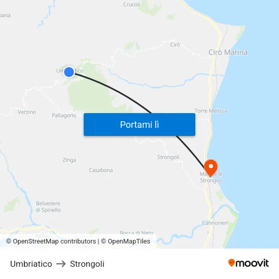 Umbriatico to Strongoli map