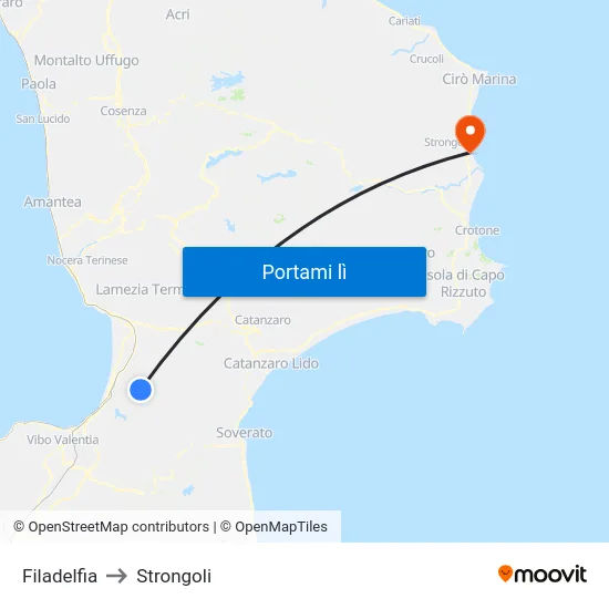 Filadelfia to Strongoli map