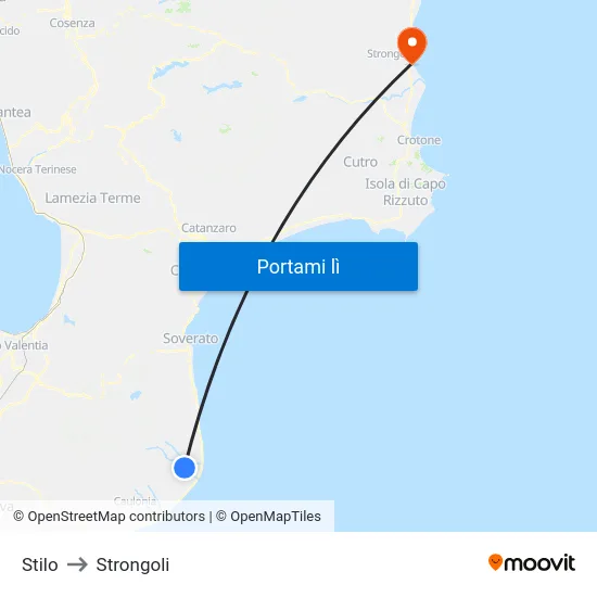 Stilo to Strongoli map