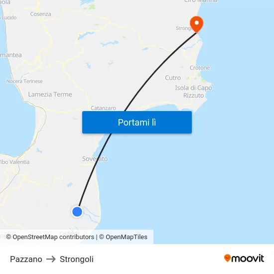 Pazzano to Strongoli map