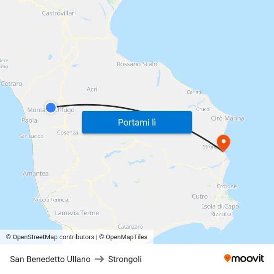 San Benedetto Ullano to Strongoli map