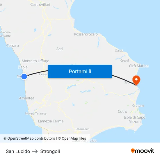 San Lucido to Strongoli map