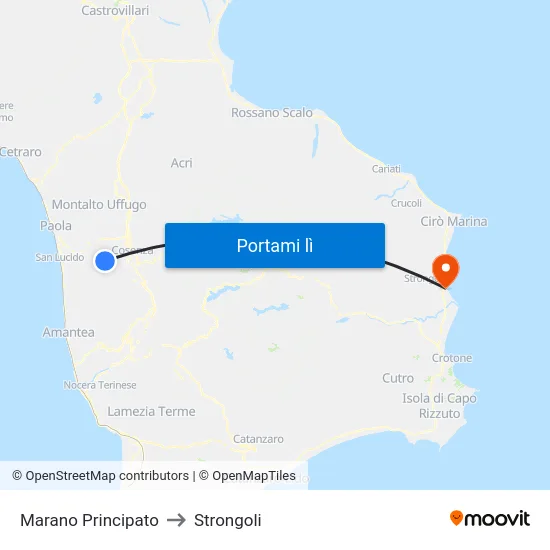 Marano Principato to Strongoli map