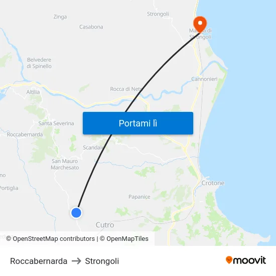 Roccabernarda to Strongoli map