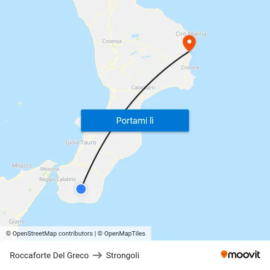 Roccaforte Del Greco to Strongoli map