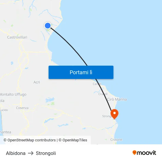 Albidona to Strongoli map