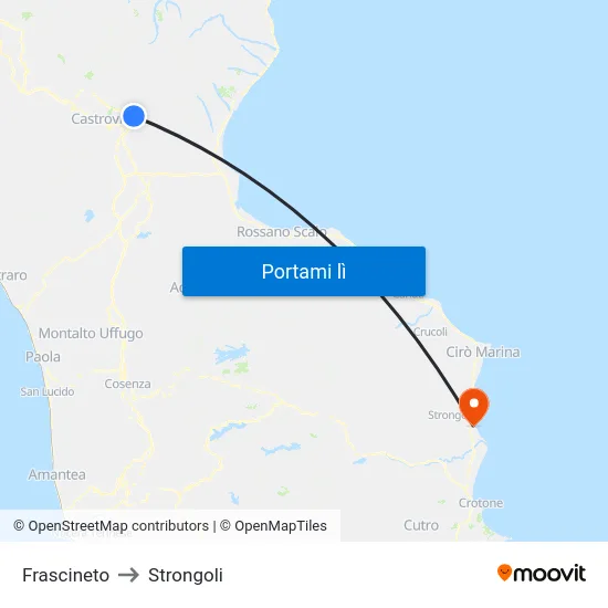 Frascineto to Strongoli map