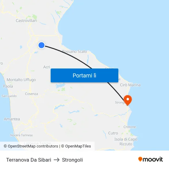 Terranova Da Sibari to Strongoli map