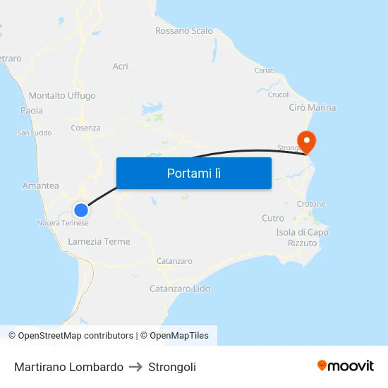 Martirano Lombardo to Strongoli map